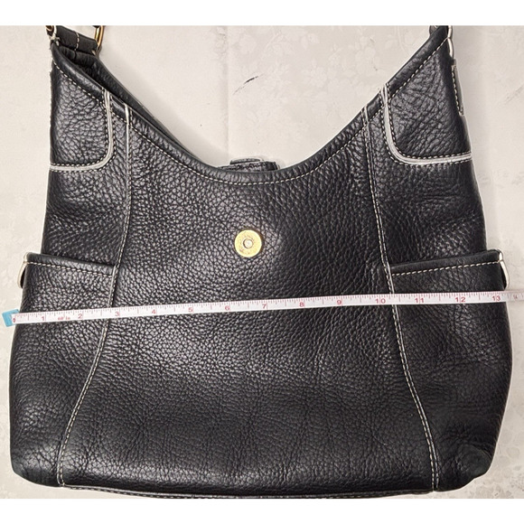 Fossil Black Pebbled Leather Shoulder Bag Purse Hobo Tote w/ Buckle & Contrast S - Picture 9 of 13